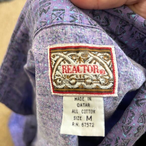 Vintage Reactor 80s 90s Weekends Tribal Print Surf Button Down Shirt - Picture 2 of 3